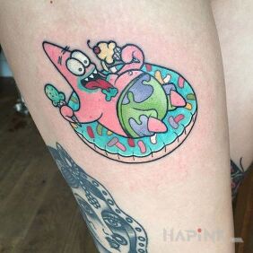 Tattoo Patryk with ice cream? on the leg motif: colorful style: cartoon / comic book