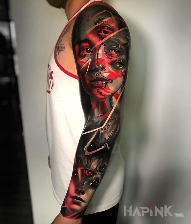 Tattoo Tyle oczu, że widać wszystko in 3D motif and surrealistic style on the forearm