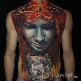 Tattoo 8th wonder of the world on the collarbone motif: 3D style: realistic
