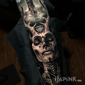 Tattoo She-devil on the forearm motif: sleeves style: realistic