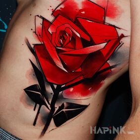 Tattoo Deep red on the ribs motif: colorful style: Watercolor