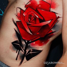 Tatuaż Mocna czerwień na żebrach motyw: kolorowe styl: watercolor