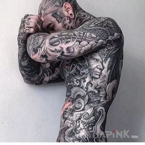 Tattoo Calutki w dziarach in black and gray motif and realistic style on the ribs
