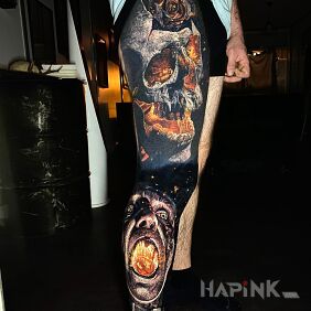 Tattoo Fire as you can see ??? on the calf motif: 3D style: realistic