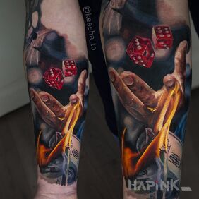 Tattoo Hazard on the forearm motif: casino style: realistic
