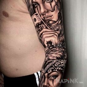 Tattoo Money bear money on the upper arm motif: sleeves style: chicano