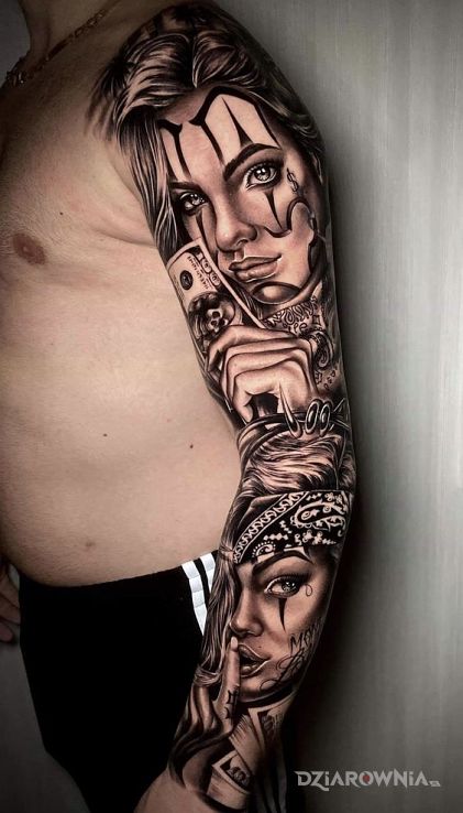 Tatuaż kasa misiu kasa w motywie rękawy i stylu realistyczne na przedramieniu