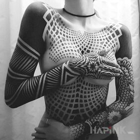 Tattoo Likes black color on the breast motif: black and gray style: geometric