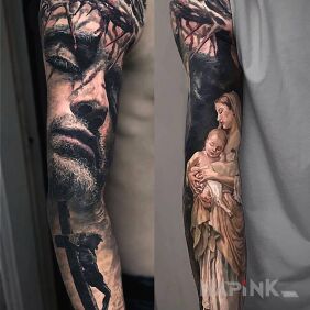 Tattoo The Suffering of Christ on the forearm motif: faces style: realistic