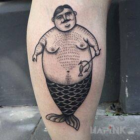 Tattoo Mermaid :) on the calf motif: funny style: graphic / illustrative