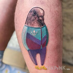 Tattoo Pigeon thug ? on the calf motif: colorful style: newschool