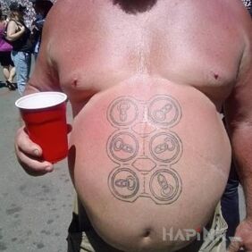 Tattoo 6-pack on the stomach motif: funny style: graphic / illustrative