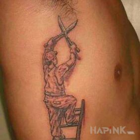 Tattoo Gardener on the ribs motif: black and gray style: realistic