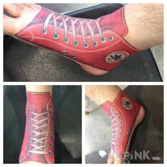 Tattoo Trampek in colorful motif and realistic style on the foot