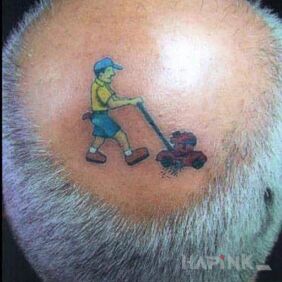 Tattoo Lawnmower on the head motif: funny style: graphic / illustrative