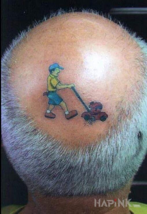 Tattoo Kosiarka in funny motif and graphic / illustrative style on the head