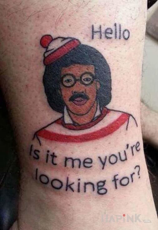 Tattoo Lionel Richie in colorful motif and graphic / illustrative style on the leg