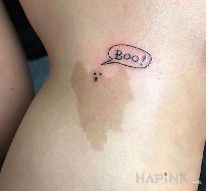Tattoo Boo! in funny motif and minimalistic style on the leg