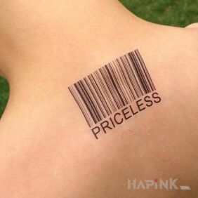 Tattoo Priceless on the nape motif: funny style: graphic / illustrative