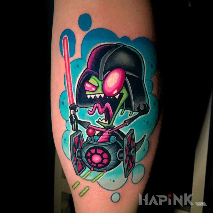 Tattoo Imperium star wars in colorful motif and newschool style on the calf