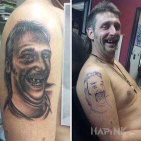 Tattoo One to one on the upper arm motif: funny style: realistic