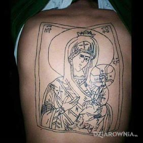 Tatuaż Maryja i dzieciątko Jezus :) na plecach motyw: postacie