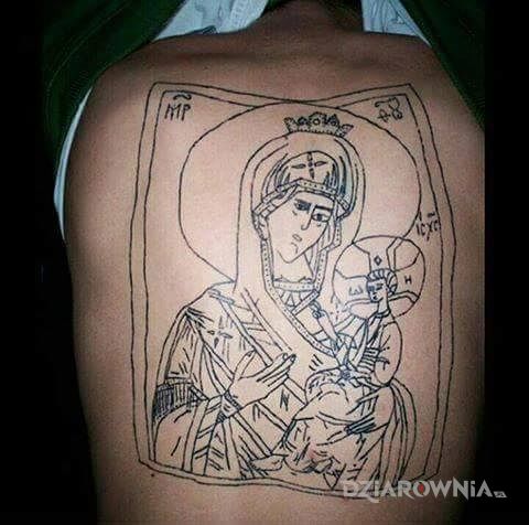 Tatuaż maryja i dzieciątko jezus w motywie postacie na plecach