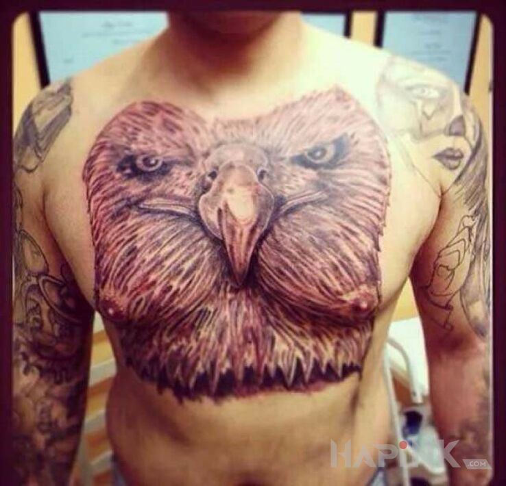 Tattoo Orły i sokoły in black and gray motif on the chest