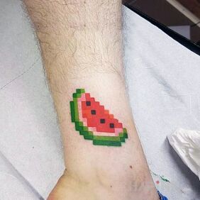 Tattoo Little Watermelon near the ankle motif: pixelated