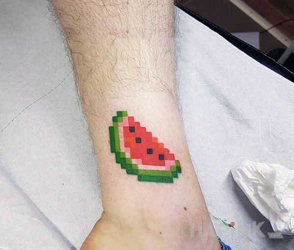 Tattoo Arbuzik in colorful motif near the ankle