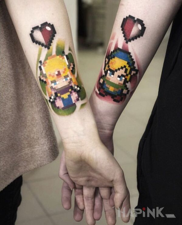 Tattoo Zelda! ? in pixelated motif on the forearm