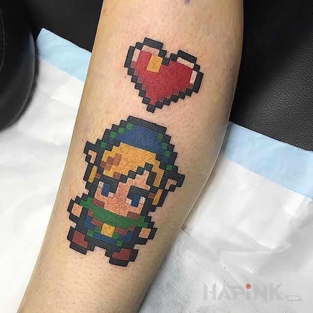 Tattoo Legend of zelda in characters motif on the forearm