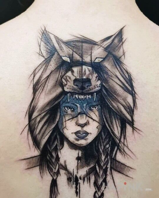 Tattoo Wilk in faces motif and sketch style on the back