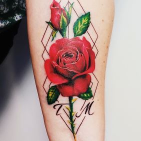 Tattoo Rose on the forearm motif: flowers style: realistic