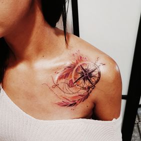 Tattoo Dreamcatcher on the collarbone motif: colorful style: graphic / illustrative