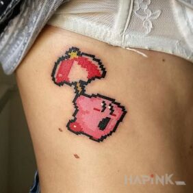Tattoo Pink Pokemon on the ribs motif: colorful