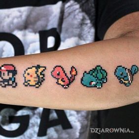 Tatuaż Kultowe pokemony na przedramieniu motyw: postacie