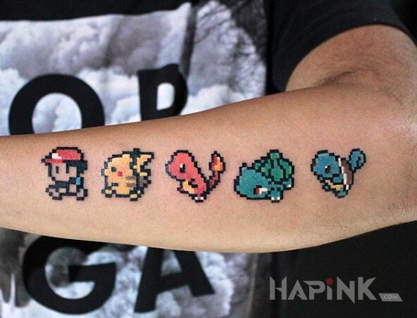 Tattoo Kultowe pokemony in characters motif on the forearm