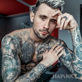 Tattoo Tattoos everywhere on the chest motif: black and gray style: realistic
