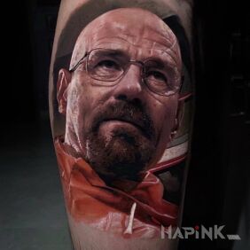 Tattoo Walter White on the calf motif: 3D style: realistic