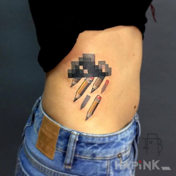 Tattoo Ołówki spadające z nieba in objects motif and graphic / illustrative style on the ribs
