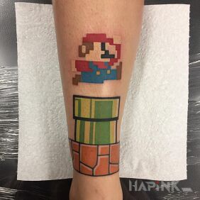 Tattoo Mariano on the tibia motif: colorful style: graphic / illustrative