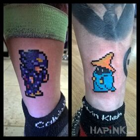 Tattoo Pixelated characters on the leg motif: pixelated