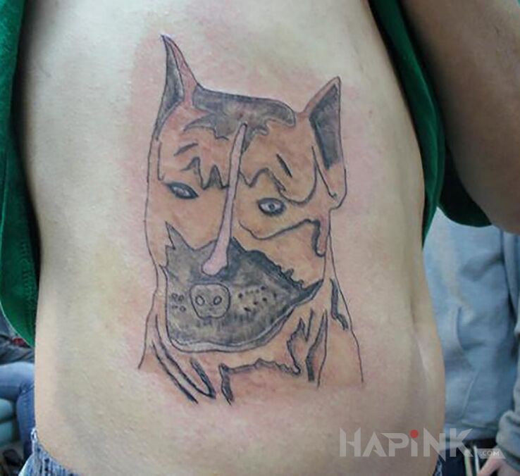 Tattoo Groźny pies in failed motif on the ribs