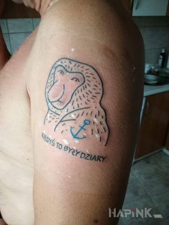 Tattoo Kiedyś to były dziary in funny motif and graphic / illustrative style on the upper arm
