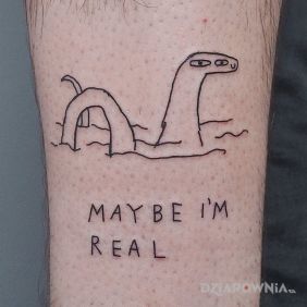Tatuaż Potwór z lochness na łydce motyw: napisy styl: ignorant
