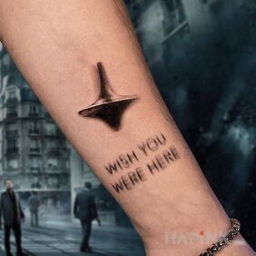 Tattoo Wish You Were Here on the forearm motif: objects style: optical illusion