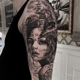 Tatuaż Wykresy na twarzy na ramieniu motyw: twarze styl: realistyczne