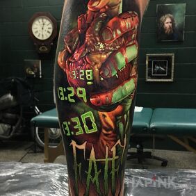 Tattoo Fate - destiny on the calf motif: 3D style: realistic