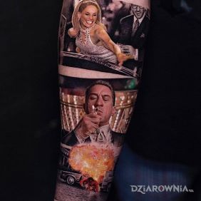 Tatuaż Scena z filmu kasyno na przedramieniu motyw: kolorowe styl: realistyczne